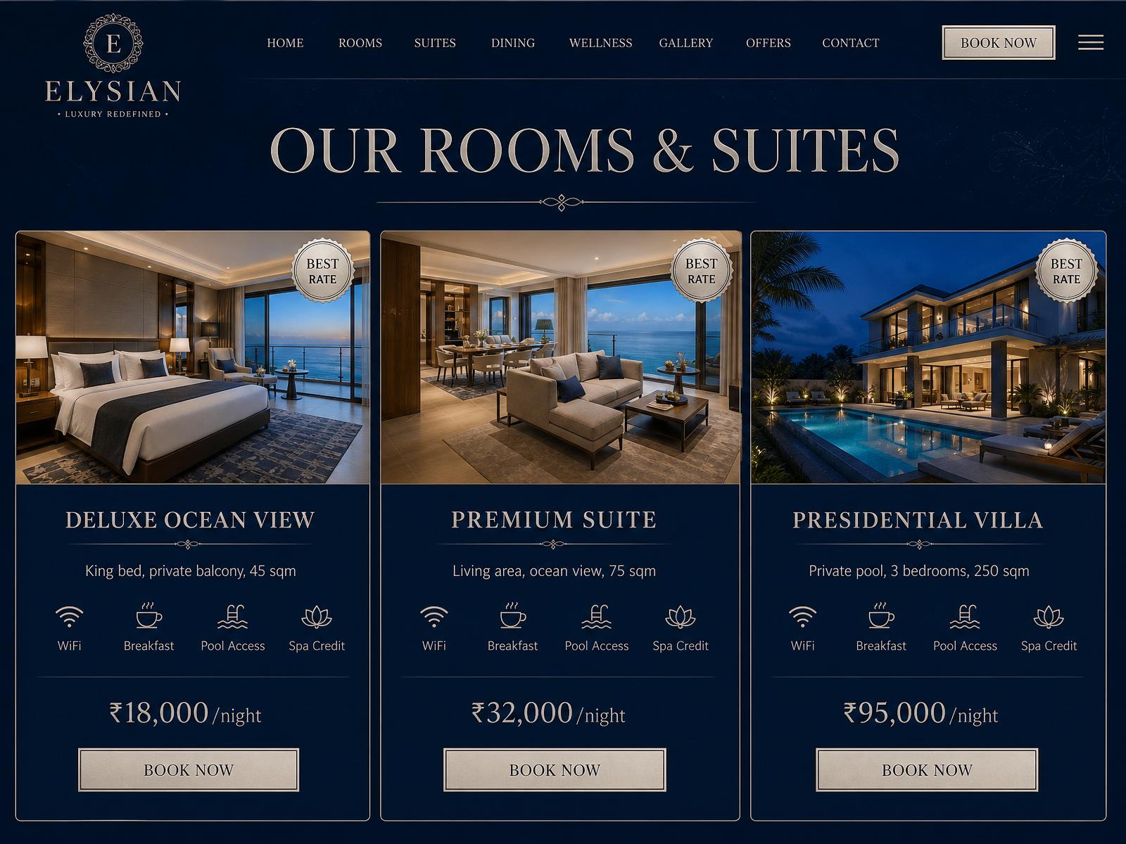 Luxury hotel concept — rooms page