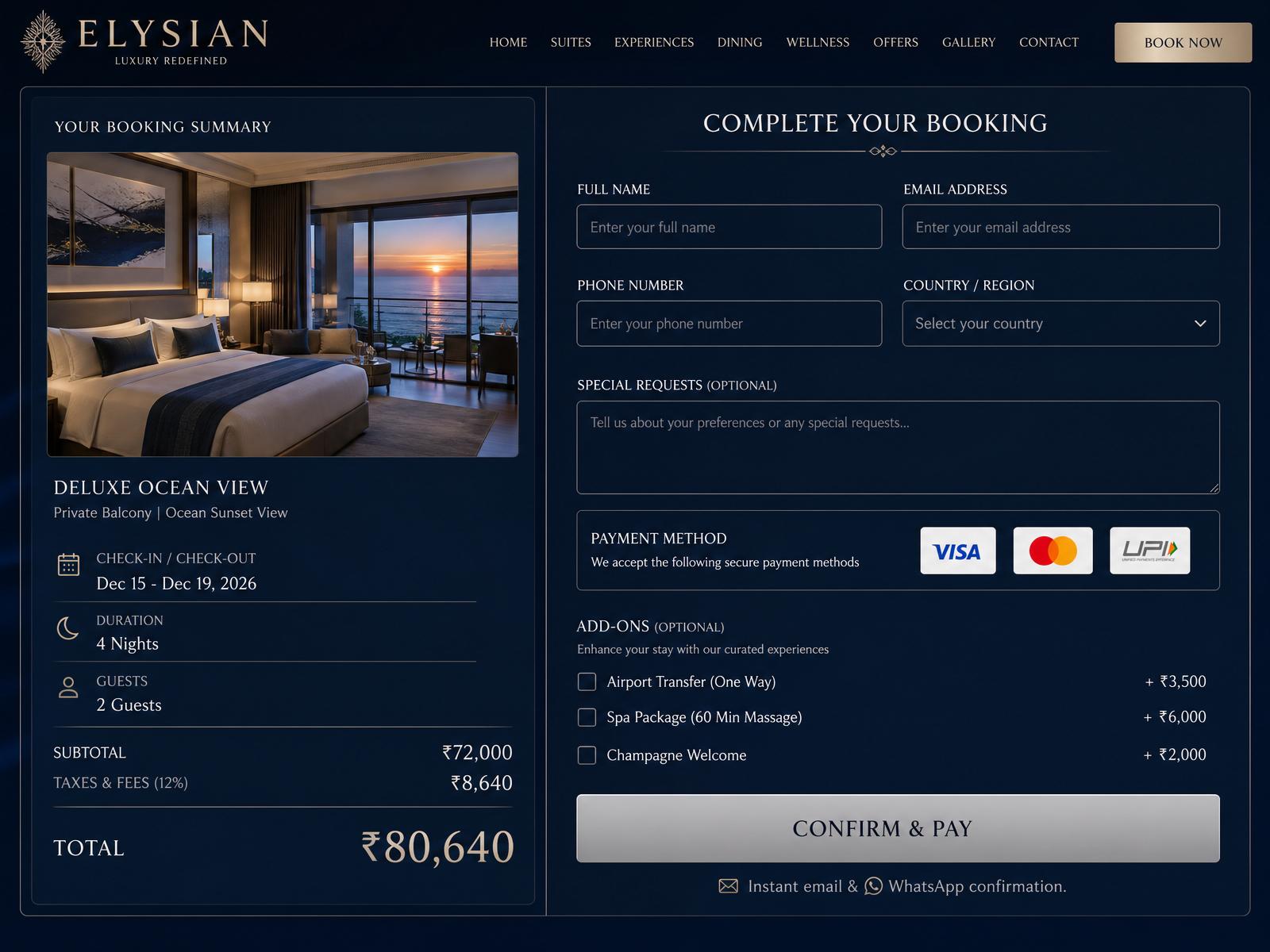 Luxury hotel concept — booking page